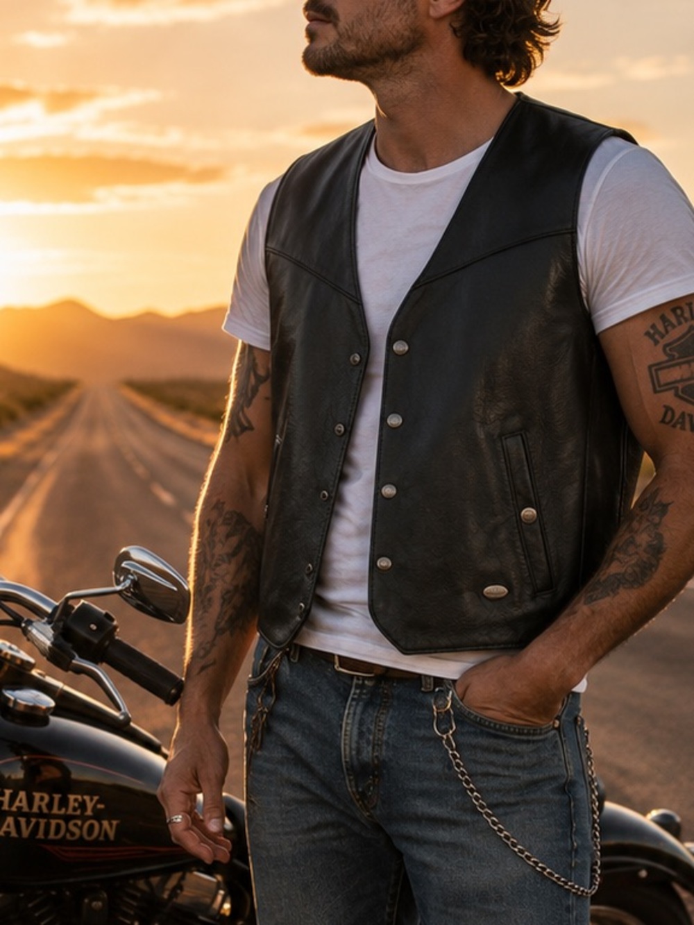 1997 Harley Davidson Genuine Leather Vest Mens L Biker Motorcycle Made in USA
